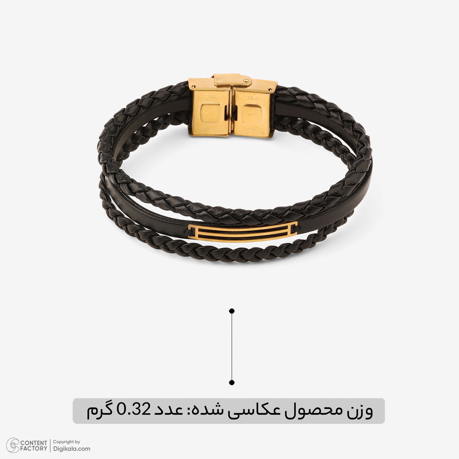 دستبند طلا 18 عیار مردانه با بند چرمی روبی آرت گالری مدل 230288 -  - 3