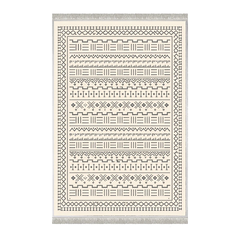 فرش ماشینی 1000 شانه هانوکس زمینه کرم - قهوه‌ای حاشیه چند رنگ مدل مراکشی کد MHX.015.1