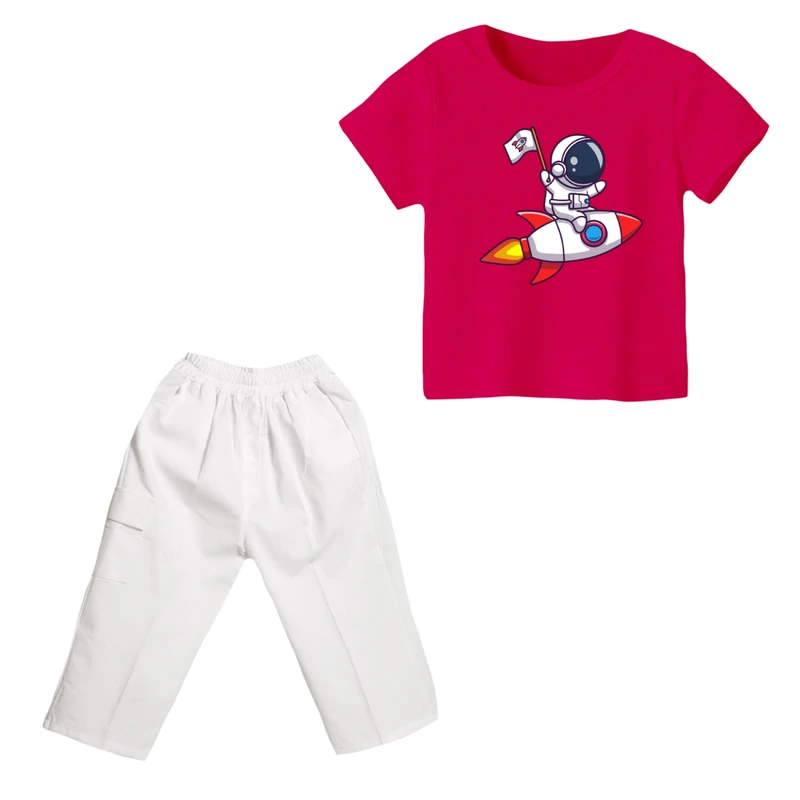 ست تی شرت و شلوارک دخترانه مدل فضانورد کد ۱۷