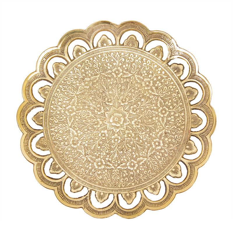 شیرینی خوری برنجی مدل پایه دار قلم زنی طرح دالبری پرکار کد 86338