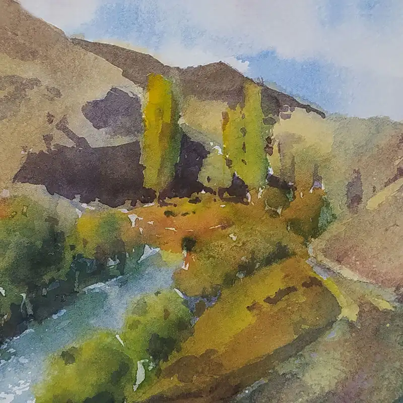 نقاشی آبرنگ طرح کوهستان کد 65