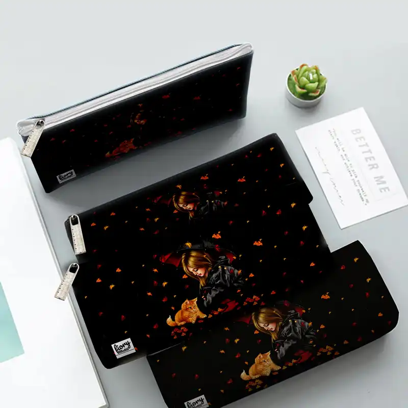 جامدادی مستر راد مدل دختر پاییز و گربه طرح فانتزی کد fiory 2113