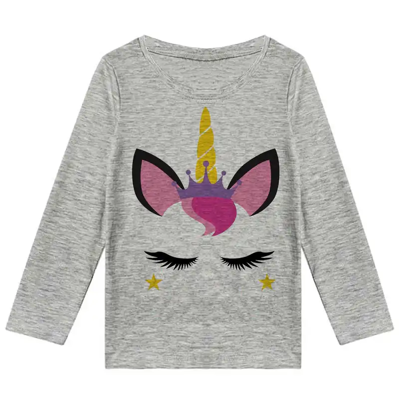 تی شرت آستین بلند دخترانه مدل تک شاخ کد F175