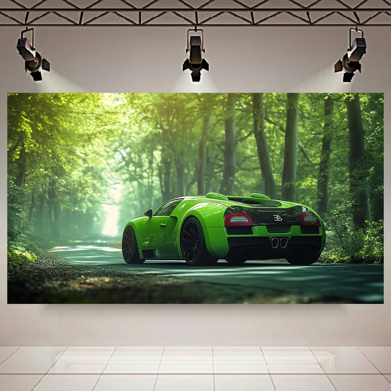 پوستر طرح مخمل ماشین اسپورت سبز مدل طبیعت کد AR305465