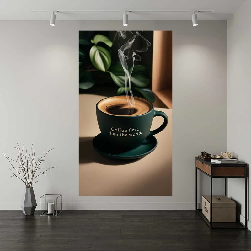 پوستر طرح  فنجان قهوه داغ مدل Coffee first then the world کد DV1070
