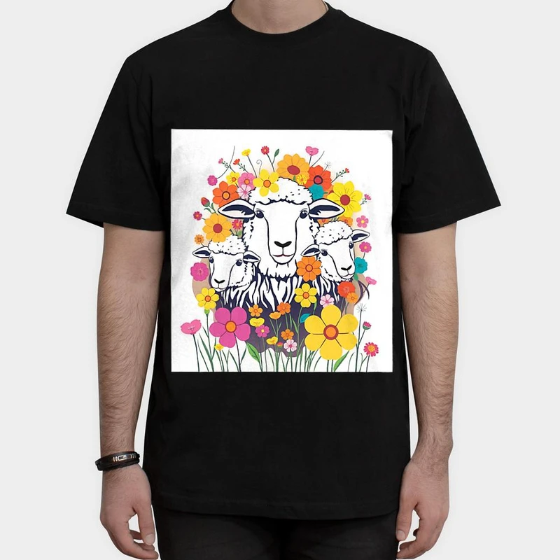 تیشرت آستین کوتاه مردانه مدل گوسفند و گل