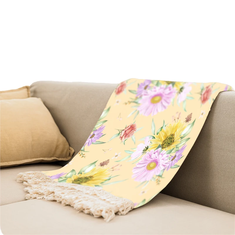 شال مبل طرح آفتابگردان کد F2SH1059 سایز 100x180 سانتی متر