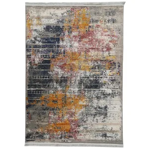 فرش ماشینی فرش مارکت تریتا طرح وینتیج آبرنگی کد fm 400 6432 زمینه طوسی