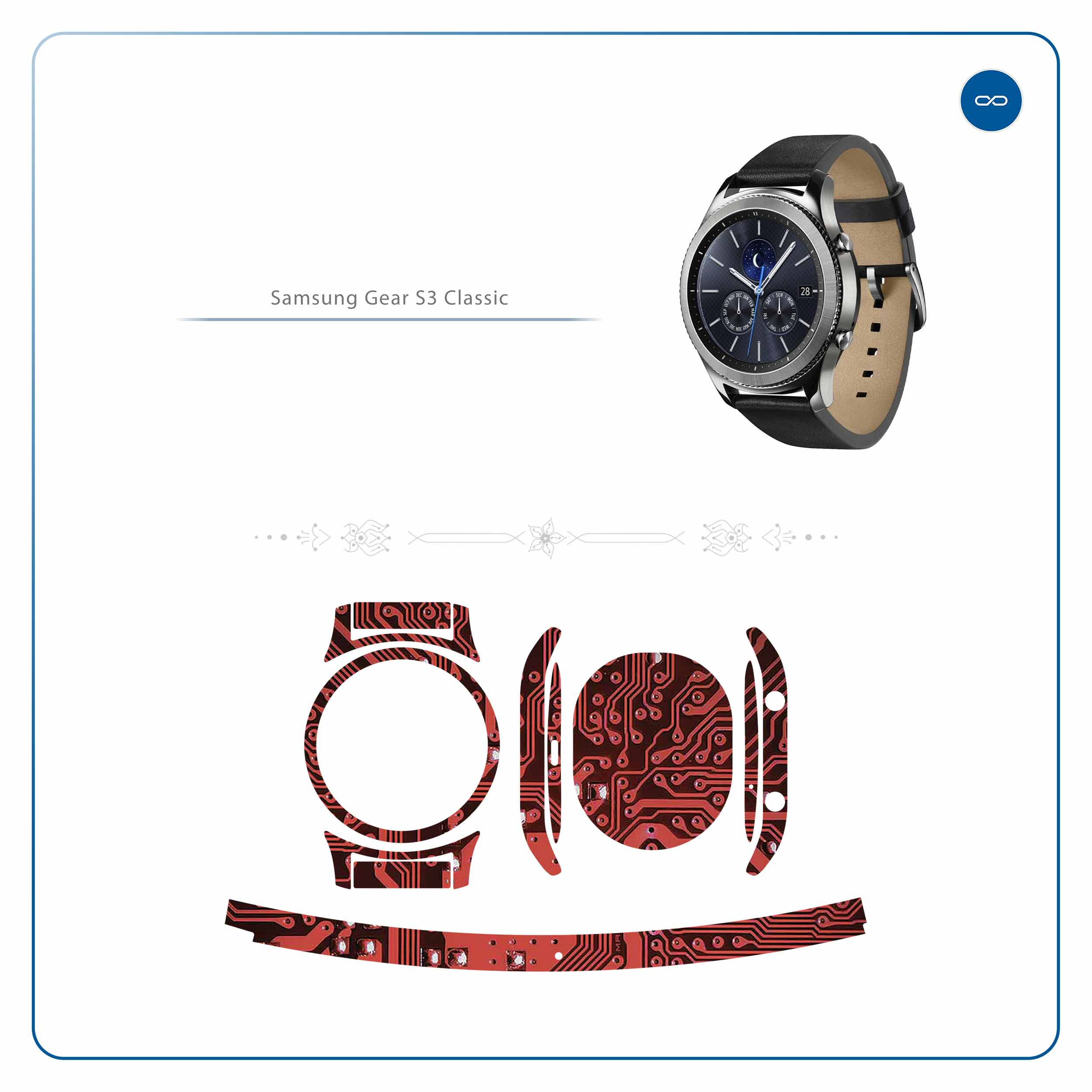 برچسب ماهوت طرح Red-Printed-Circuit-Board مناسب برای ساعت هوشمند سامسونگ Galaxy Gear S3 Classic