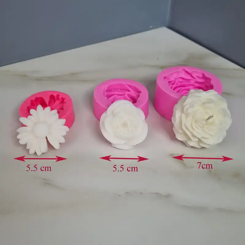 قالب شمع مدل ست گل آلاله، گل مارگاریت و گل رز کلاسیک کد F01 مجموعه 3 عددی