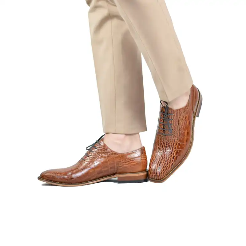 کفش مردانه کرمانی مدل تمام چرم دستدوز کروکودیل کد 1057 رنگ عسلی
