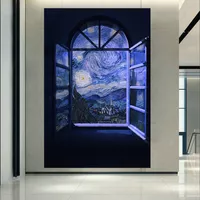 تابلو بوم طرح نقاشی شب پر ستاره ونگوک مدل پنجره کد AR10200