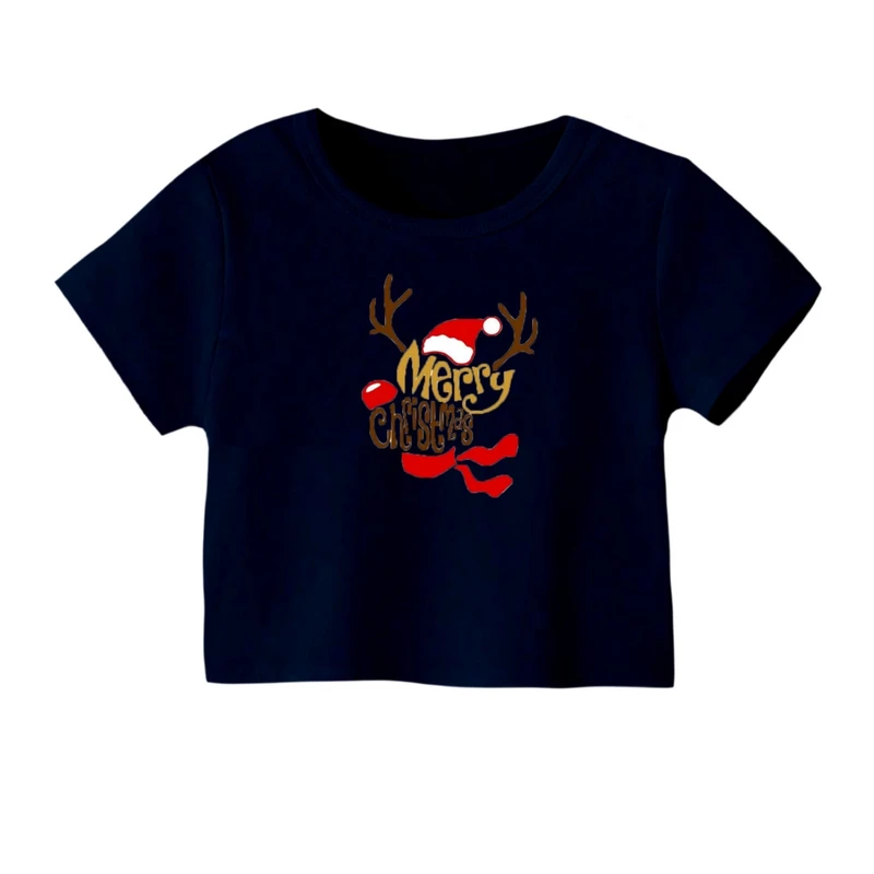 کراپ‌ تی‌شرت آستین کوتاه زنانه مدل نوشته کریسمس کد 26