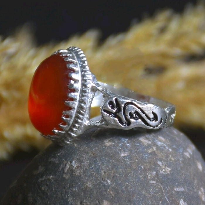 انگشتر نقره مردانه مدل سنگ عقیق طرح یاعلی کد 22