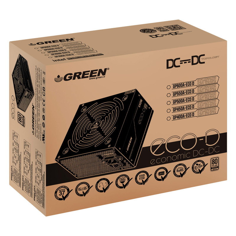 منبع تغذیه کامپیوتر 600 وات گرین مدل GP600A-ECO D