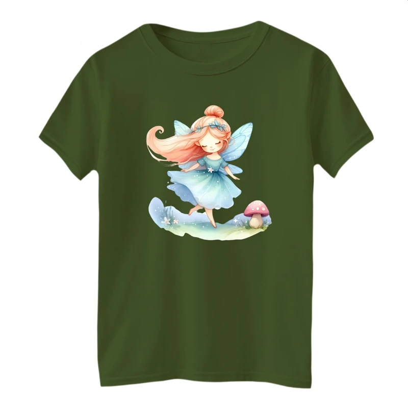 تی شرت آستین کوتاه بچگانه مدل دخترک فرشته کد 5 رنگ یشمی