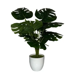 گلدان به همراه گل مصنوعی مدل برگ انجیری مونسترا