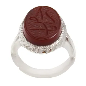 انگشتر نقره مردانه بازرگانی میلادی مدل سنگ عقیق یمنی کهنه کد AM_1749