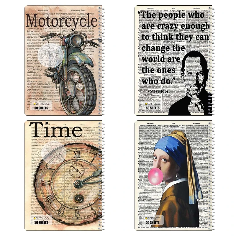 دفتر نقاشي 50 برگ کارنيکا طرح روزنامه وینتج Vintage Newspaper کد 68059 مجموعه 4 عددی