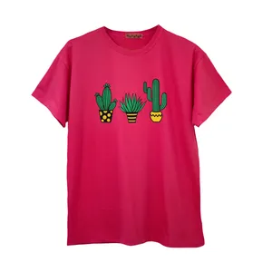 تی شرت آستین کوتاه زنانه مدل کاکتوس رنگ سرخابی