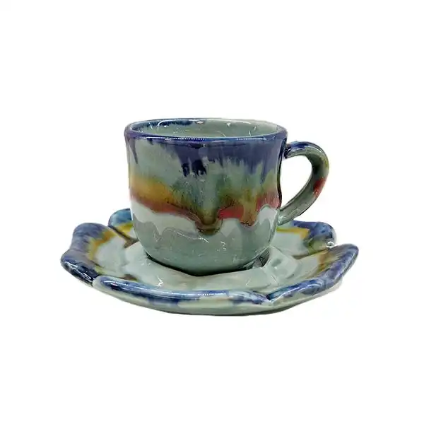 ست فنجان و نعلبکی سرامیکی مدل آبرنگی آنمون