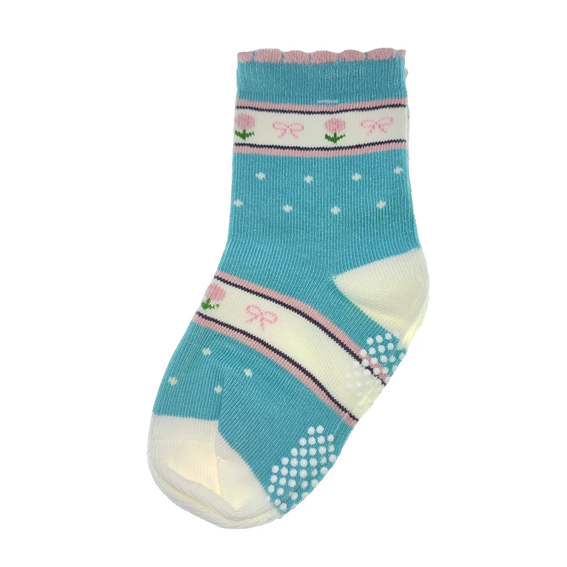 جوراب دخترانه لیمونار گالری مدل پاپیون و شکوفه کف استپ دار