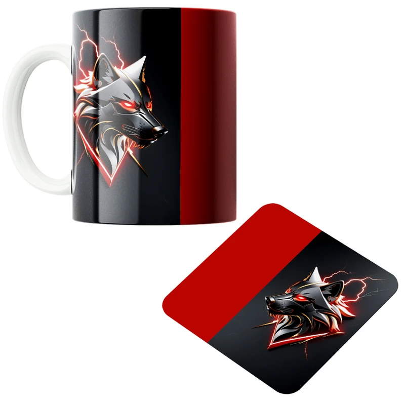 ماگ پاد آفرین مدل گرگ کد z444 به همراه زیر لیوانی