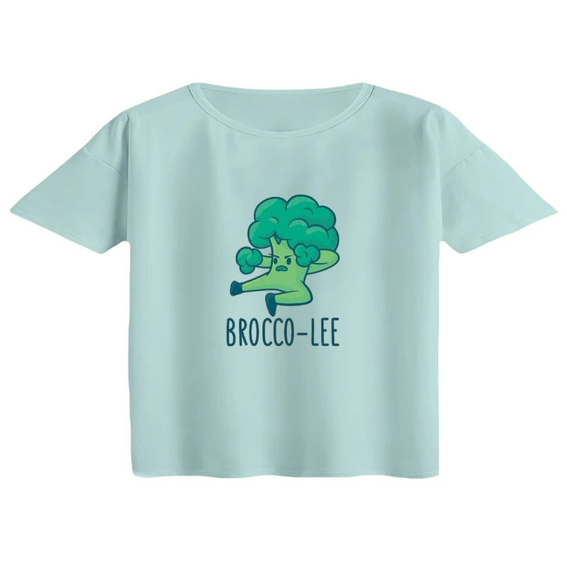کراپ تی‌شرت آستین کوتاه زنانه مدل کلم بروکلی