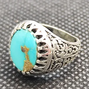 انگشتر نقره مردانه مدل سنگ فیروزه نیشابور کد 721