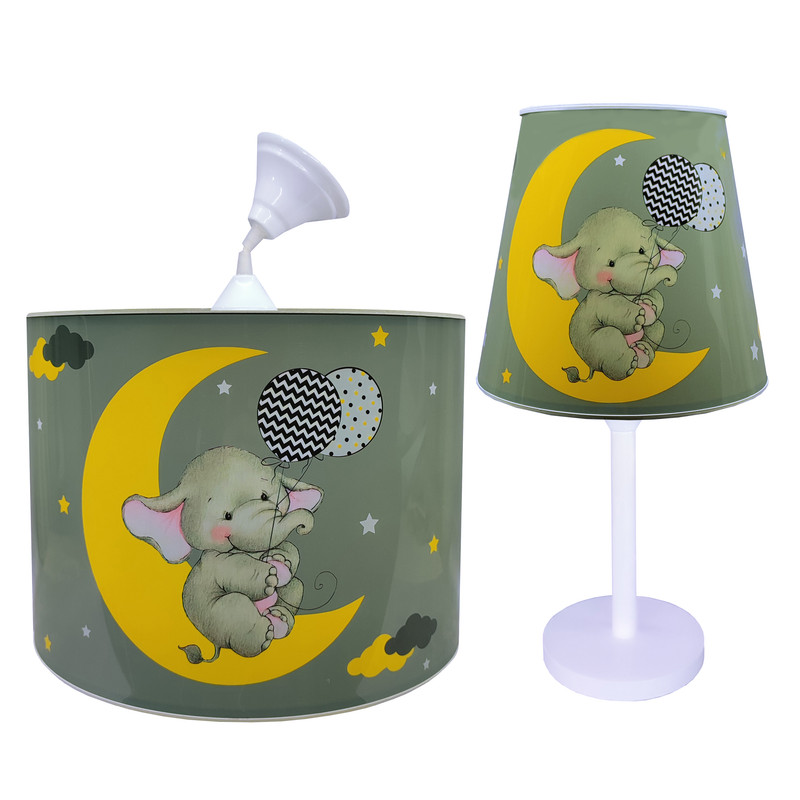 ست لوستر و اباژور اتاق کودک مدل فیل و بادکنک و ماه