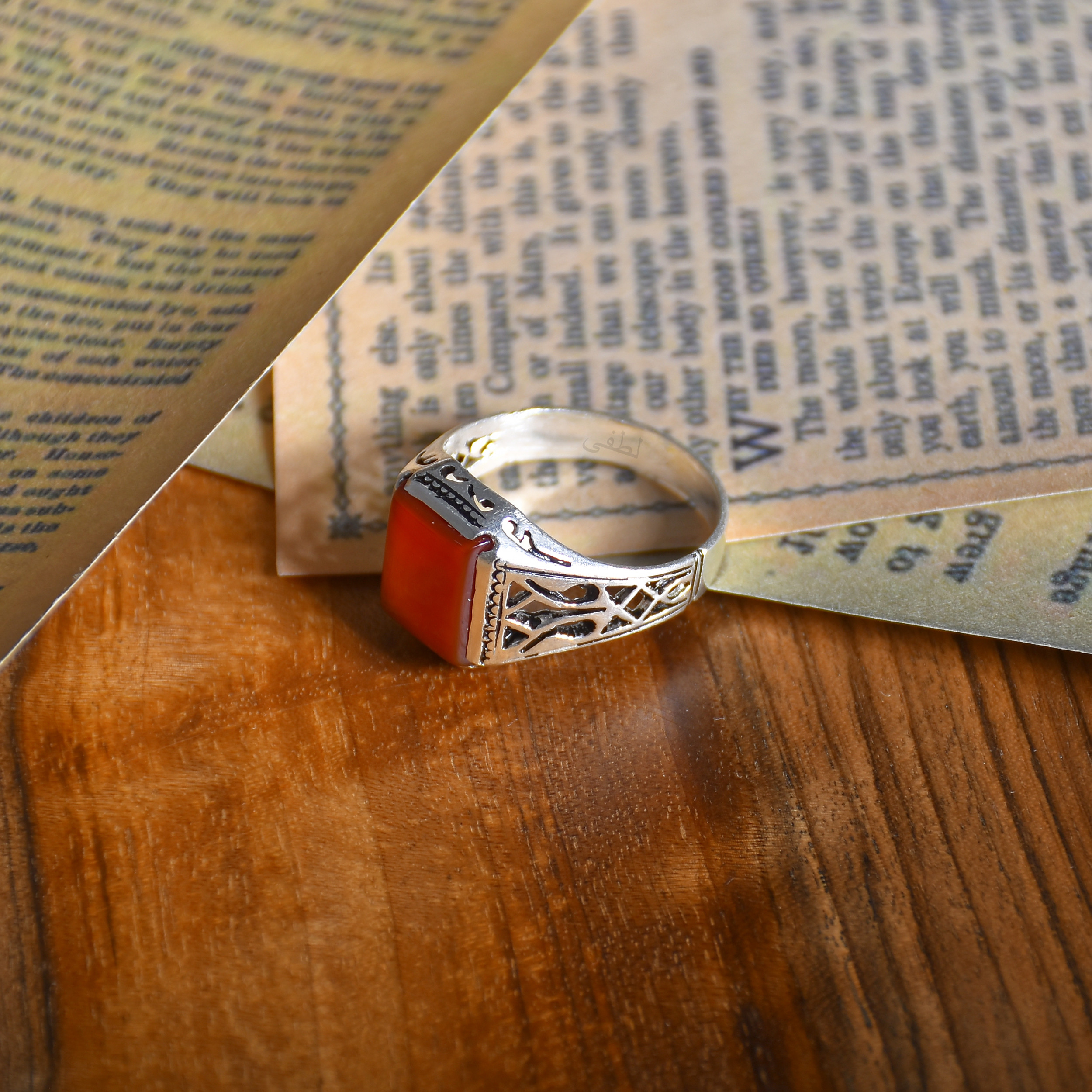 انگشتر نقره مردانه نقره جات لطفی مدل عقیق کد ANMS01E01