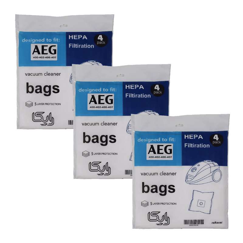 پاکت جاروبرقی رایکا مدل آاگ 400-402-406-407 سه بسته 4 عددی