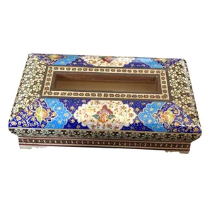 جعبه دستمال کاغذی خاتم کاری طرح گل و مرغ کد 96674