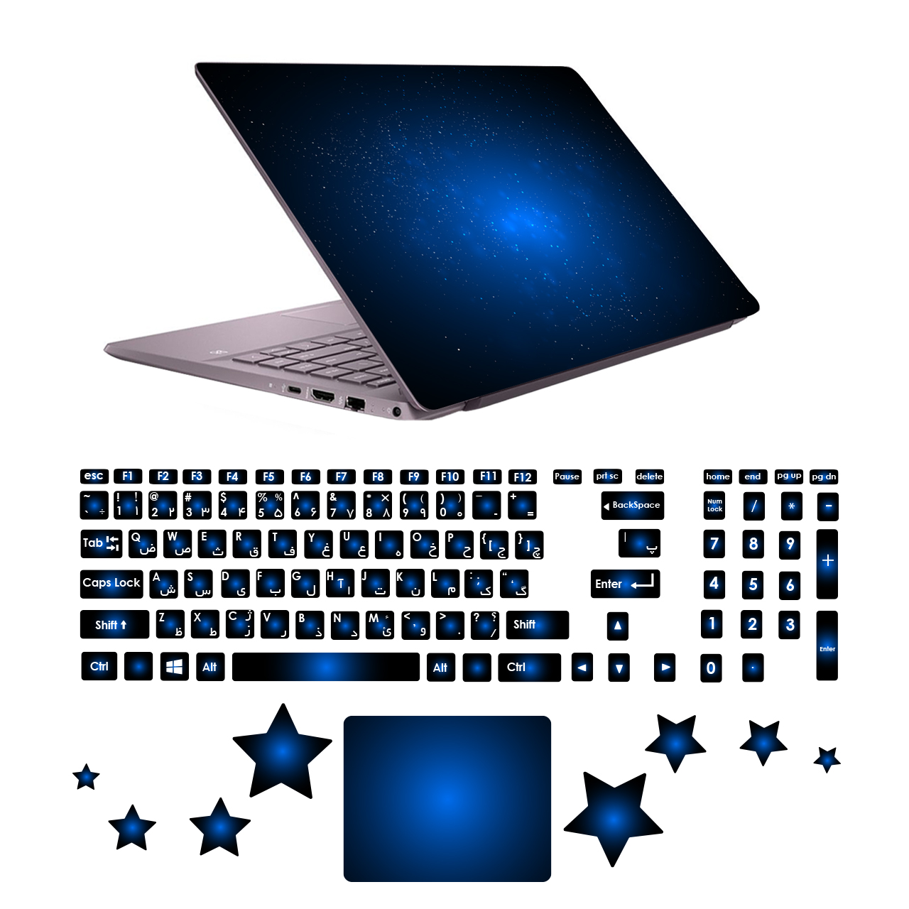 استیکر لپ تاپ صالسو آرت مدل 5074 hk به همراه برچسب حروف فارسی کیبورد