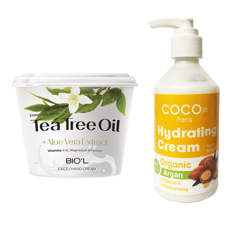 کرم مرطوب کننده بیول مدل Tea Tree Oil حجم 250 میلی لیتر به همراه کرم آبرسان کوکولا پاریس مدل آرگان حجم ۲۵۰ میلی لیتر 