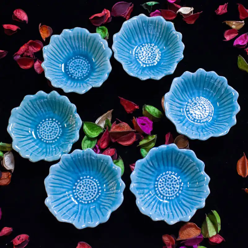 ظروف هفت سین سفالی طرح گل آفتابگردان بسته 7 عددی