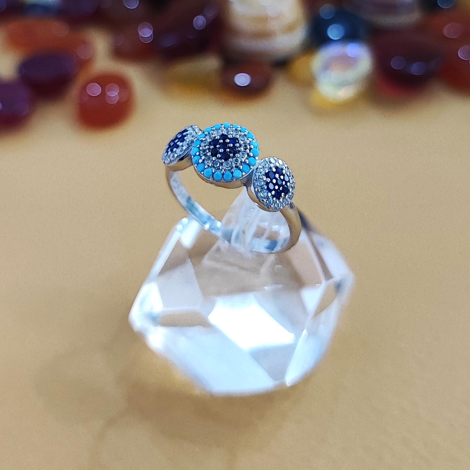 انگشتر نقره زنانه مدل حلقه چشم نظر کد RS2040