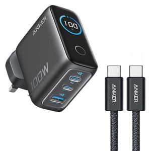 شارژر دیواری 100 وات سه پورت انکر مدل B121B به همراه کابل تبدیل USB-C