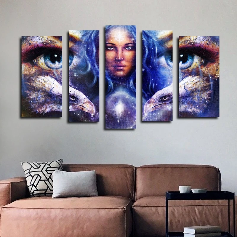 تابلو شاسی بکلیت طرح چهره و چشم آبی و عقاب مدل SH-2570 مجموعه 5 عددی