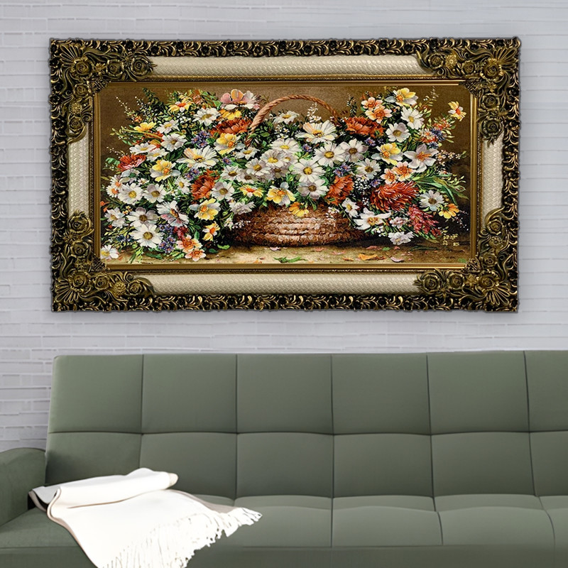 تابلو فرش ماشینی طرح سبد گل کد ۷۳۷۶