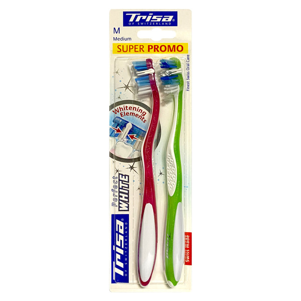 مسواک تریزا سری Super Promo مدل Perfect White با برس متوسط بسته 2 عددی
