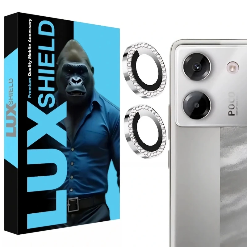 محافظ لنز دوربین فلزی لوکس شیلد مدل نگین دار مناسب برای گوشی موبایل شیائومی POCO M7 Pro