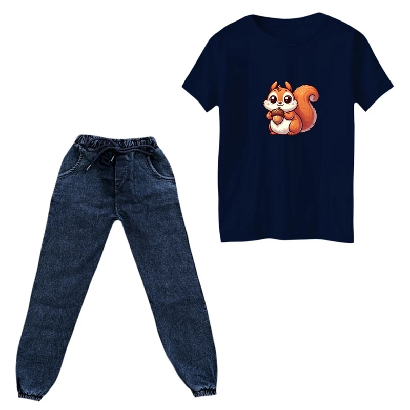 ست تی‌شرت و شلوار پسرانه مدل سنجاب مهربون کد 01