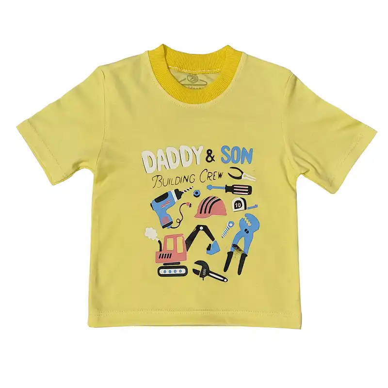 ست تی شرت آستین کوتاه و شلوارک بچگانه سپیدپوش مدل بیل مکانیکی و ابزار کد 140292