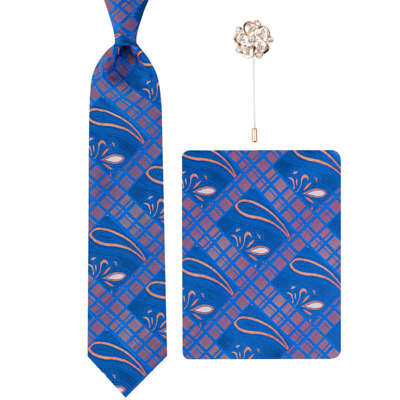 ست کراوات و دستمال جیب و گل کت مردانه مدل GF-PA1058RE-BL