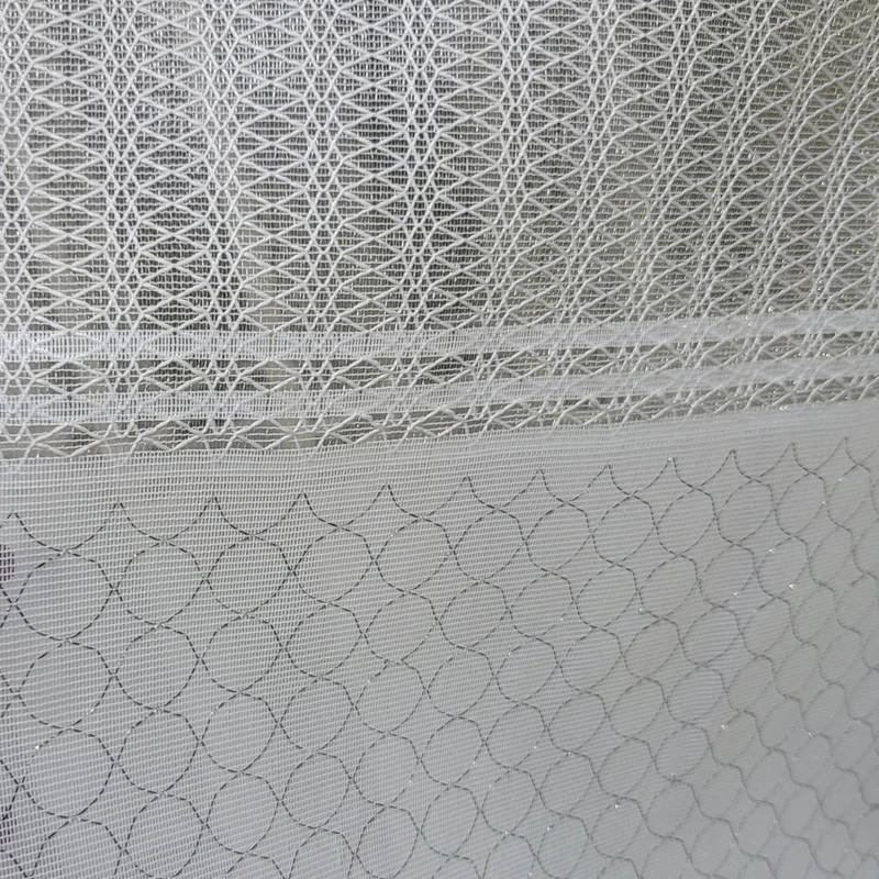 پارچه پرده عرض 3 متر مدل تور کتان ژوردار سیم دوزی رنگ شیری