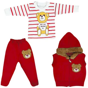 ست 3 تکه لباس نوزادی مدل خرسی رنگ قرمز