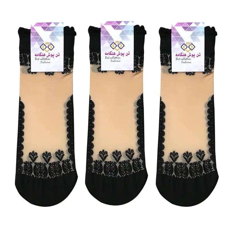 جوراب زنانه تن پوش هنگامه مدل شیشه ای گلدار  بسته 3 عددی
