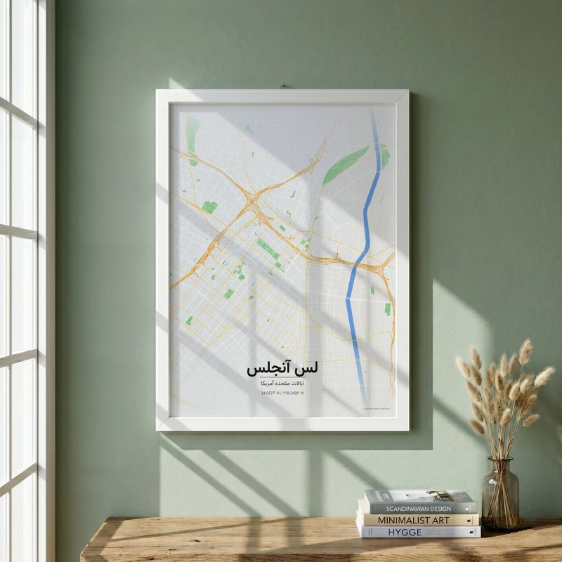 تابلو طرح نقشه شهر لس آنجلس مدل G17224 فریم سفید