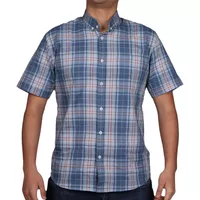 پیراهن آستین کوتاه مردانه مدل نخی چهارخونه کد 33075 رنگ آبی نفتی